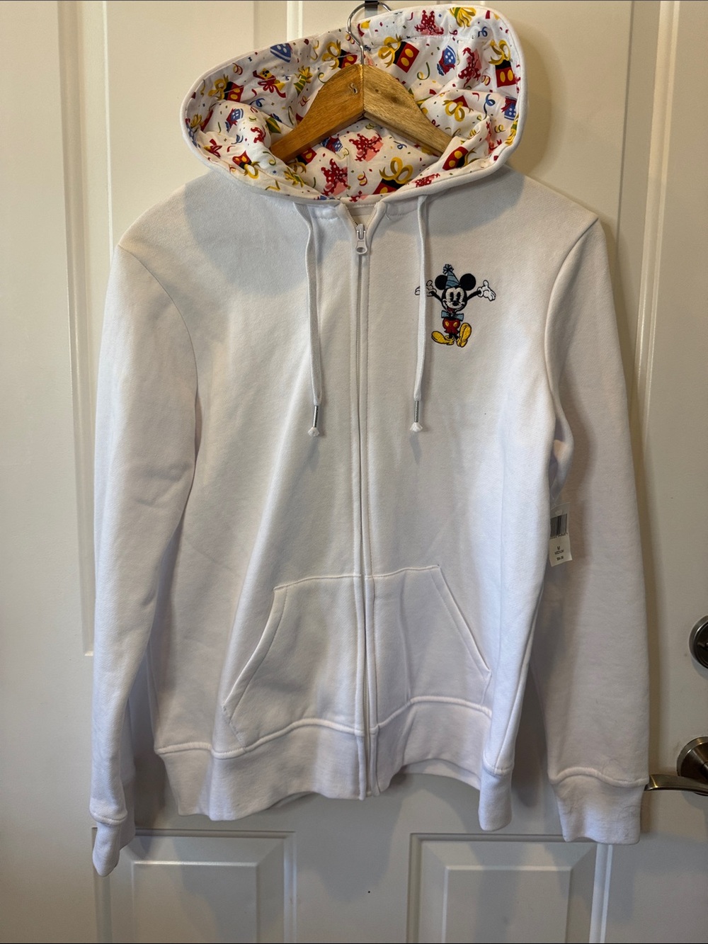 White Zip-Up Hoodie with Embroidered Mickey Mouse